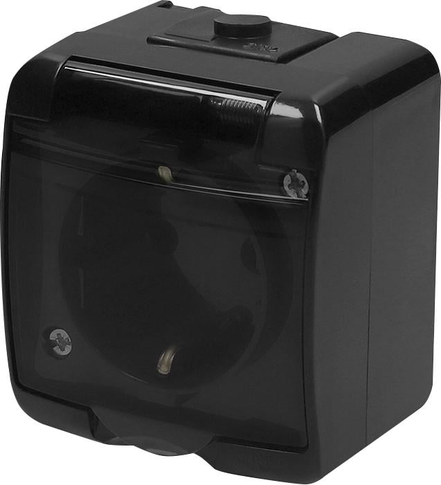 Розетка ETI Hermetics RHE-1sd-BL IP54 с заземлением и прозрачной крышкой 16А 250V Черный (4668090)