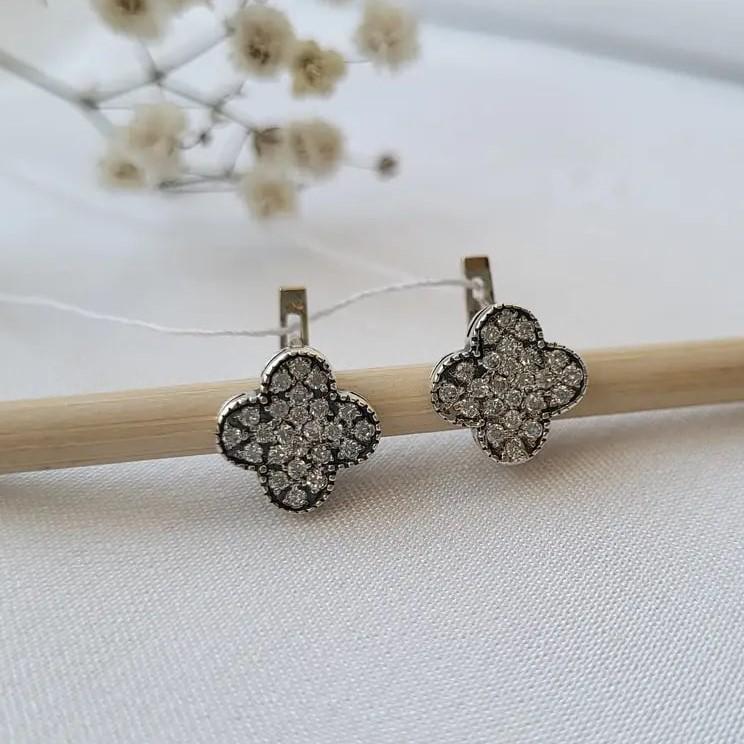 ᐉ Серьги из серебра цветок с белыми камнями Белый • Купить в Киеве ...