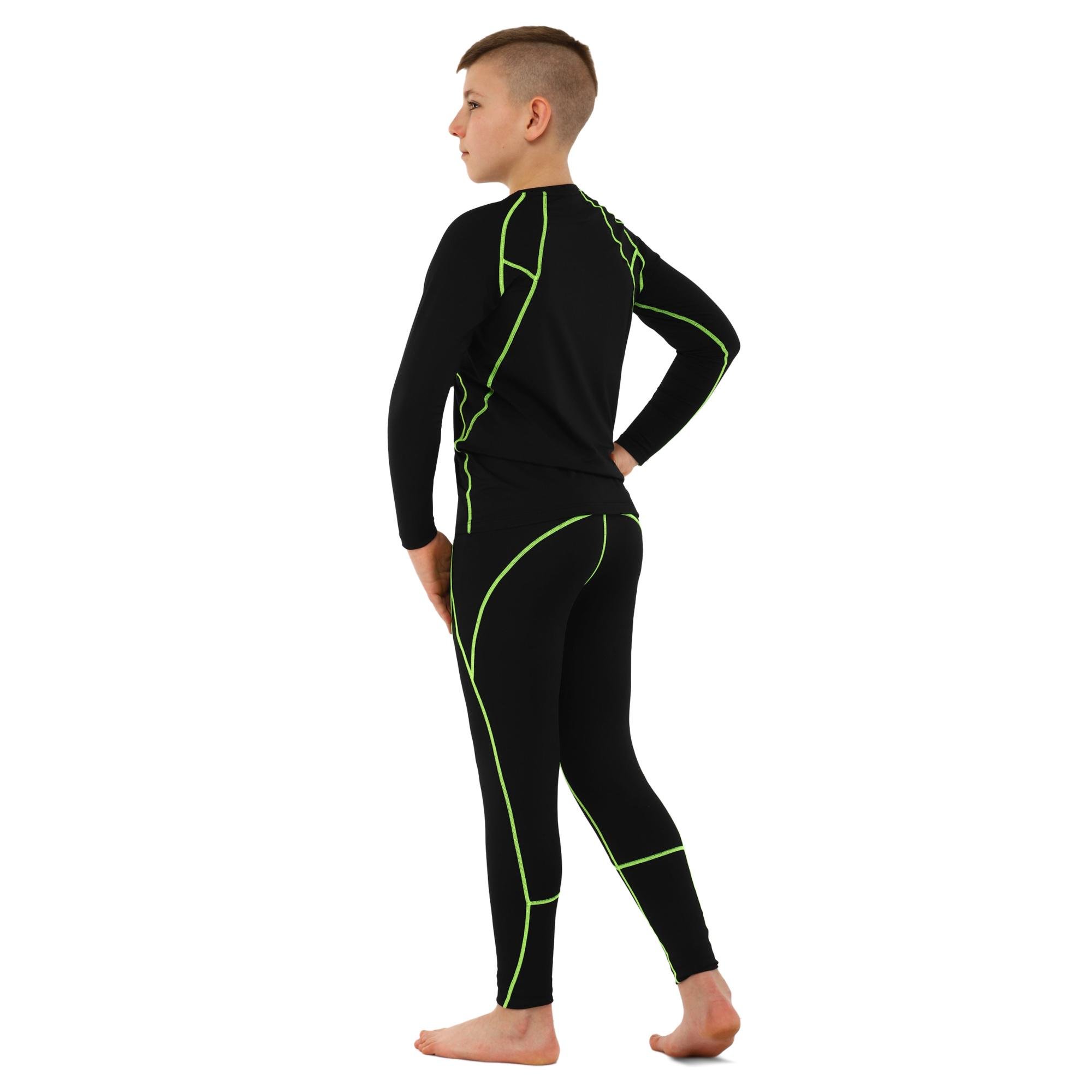 Компрессионная одежда для подростков LIDONG LD-J02 лонгслив и штаны XXS/р.32 рост 120-130 см Черный/Салатовый (6936116101153)