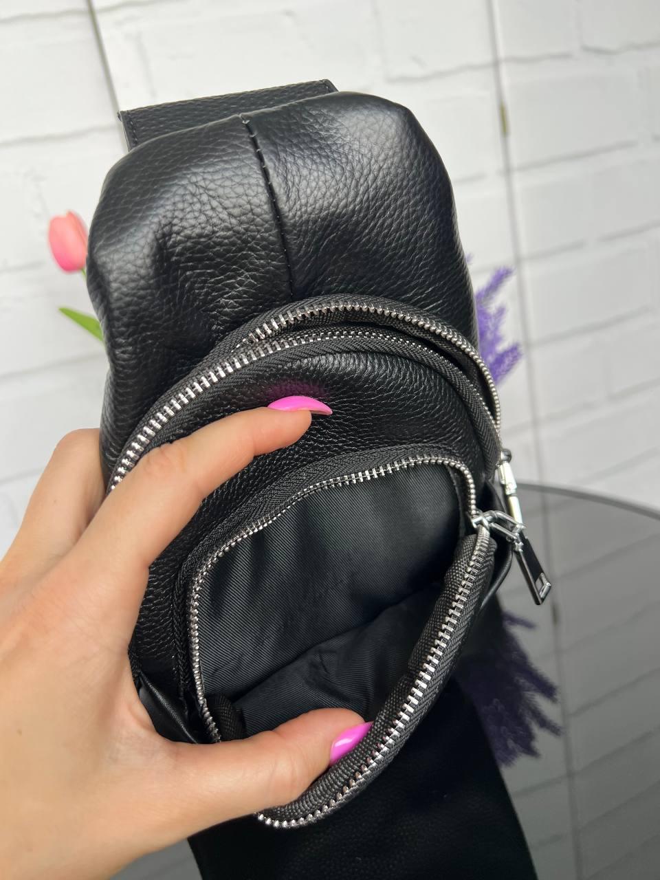 Сумка слинг кожаная мужская через плечо качественная из натуральной кожи Черный - фото 5 Сумка слинг кожаная мужская через плечо качественная из натуральной кожи Черный - фото 5