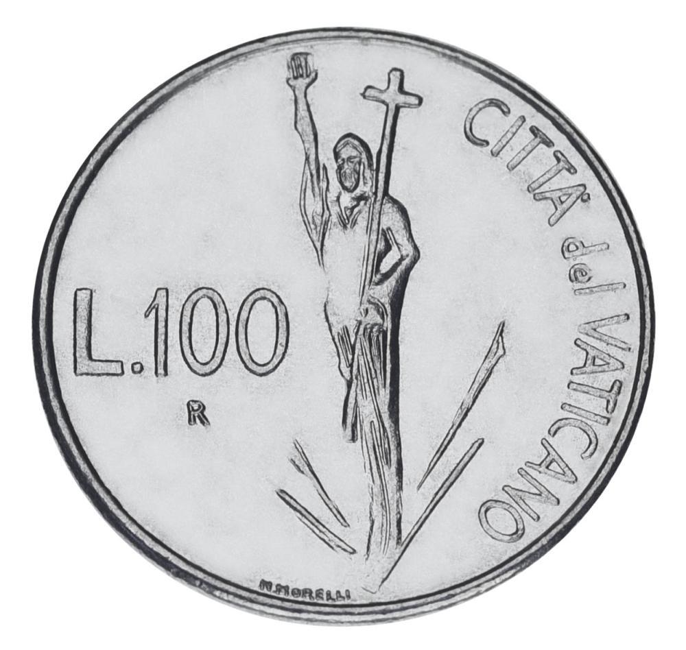 Коллекционная монета Ватикан 100 лир 1991 UNC Римский папа-Иоанн Павел II Воскресенье (М20244)