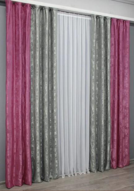 Штори жаккард 1,5х2,7 м 2 шт. Малиновий/Сірий (014дк/1146-1212ш) - фото 3