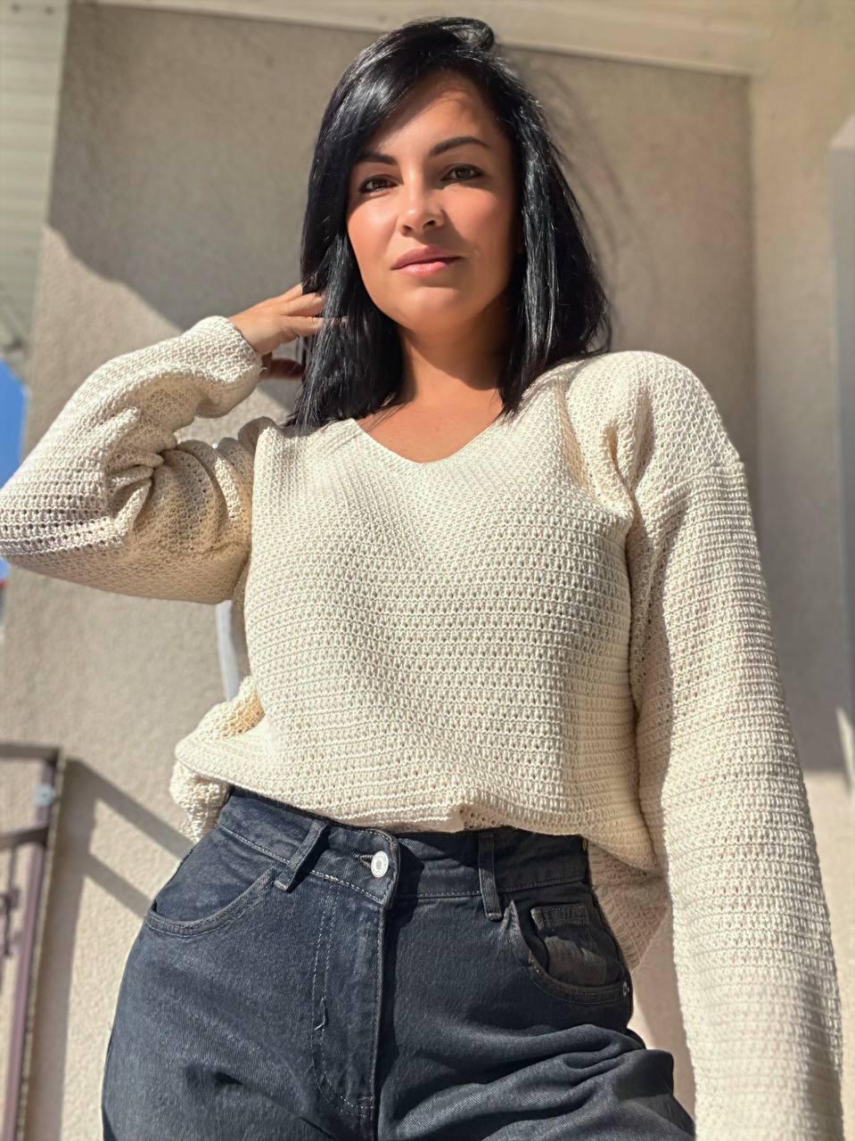 Джемпер жіночий MIX RAY 6770 светр мис ажурна в'язка OS Молочний (1106)