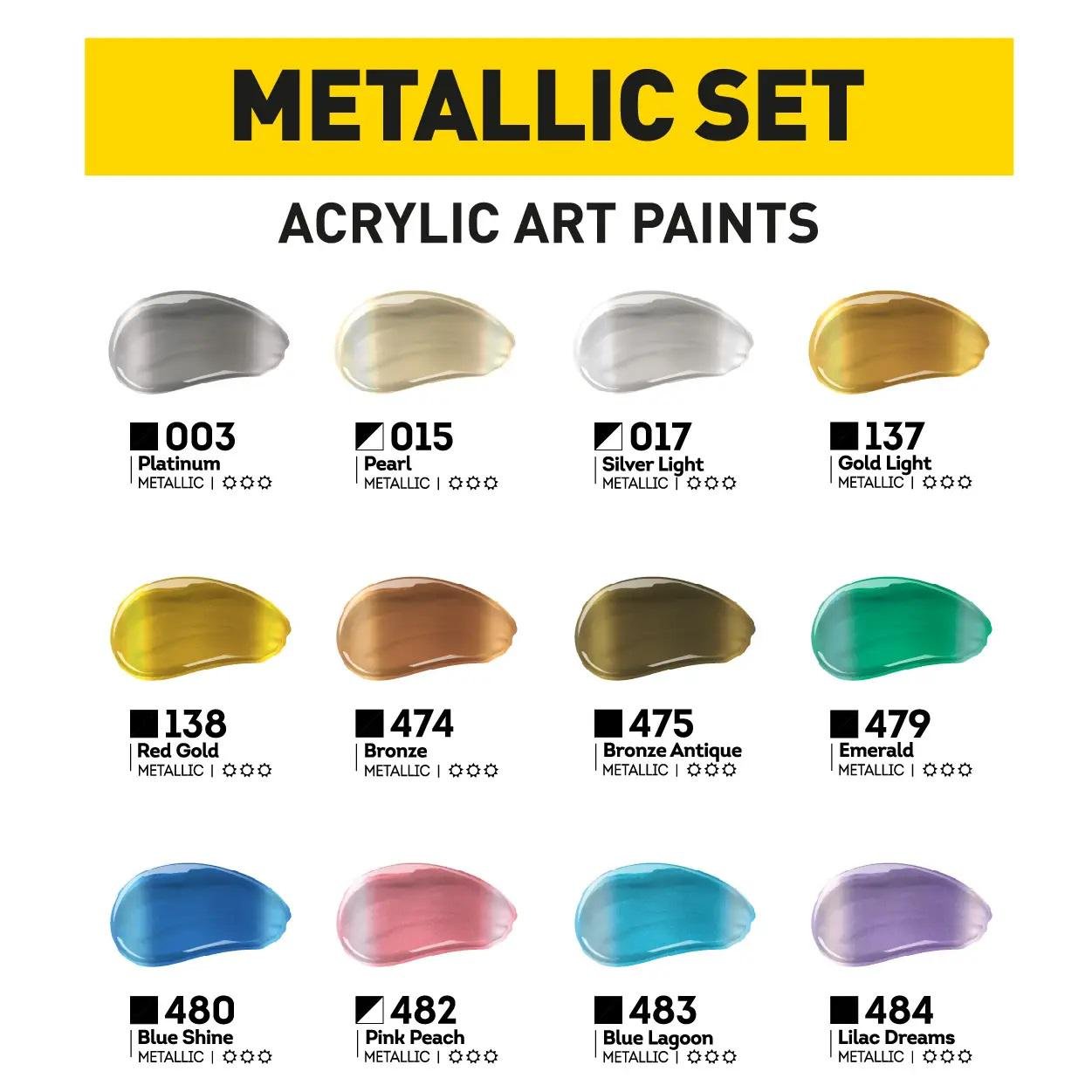 Акриловая краска художественная ACRYL PRO ART Kompozit Металлик 12х75 мл 12 цветов (000865) - фото 4