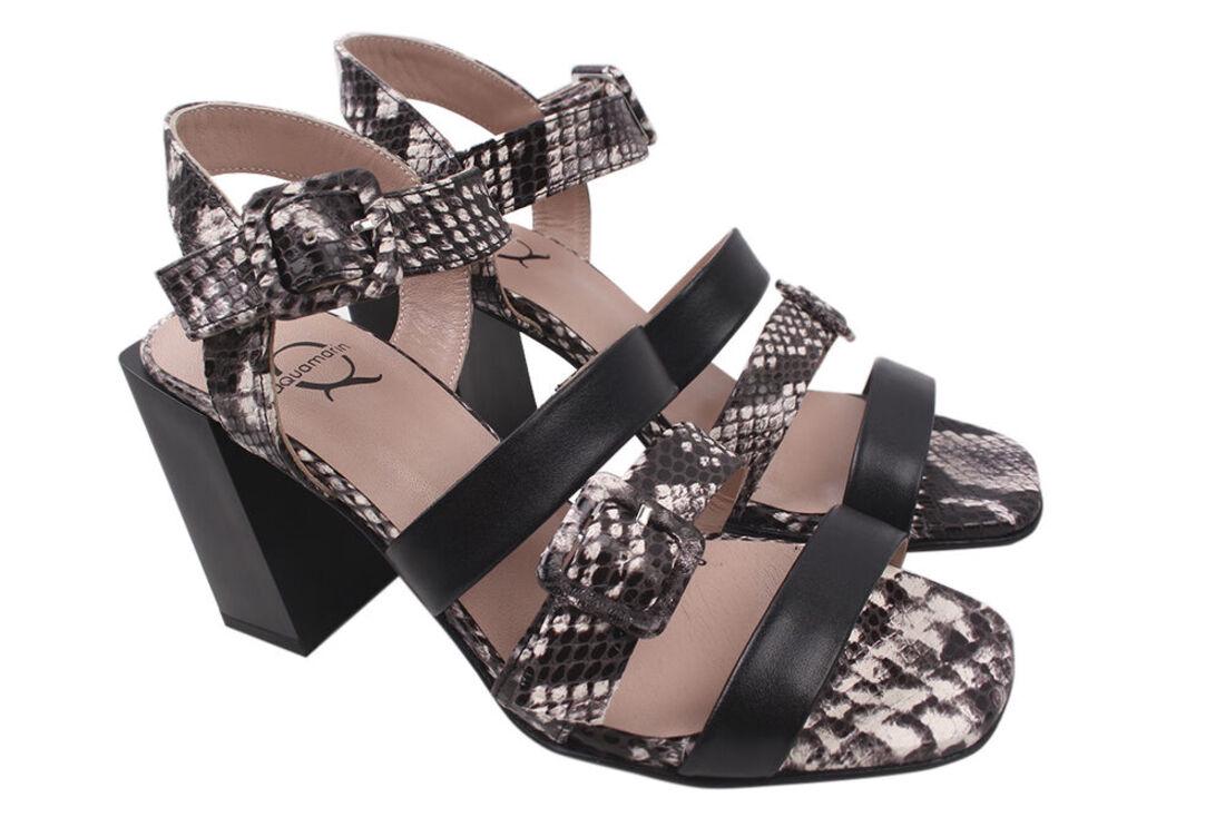 Босоножки женские Aquamarin на каблуке из кожи р. 38 Черный (1790-20LB)