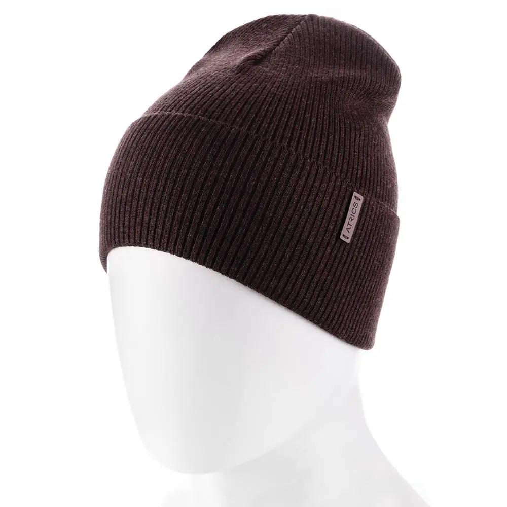 Шапка-бини в рубчик одинарная Atrics UH772 из хлопка на манжете Махагон