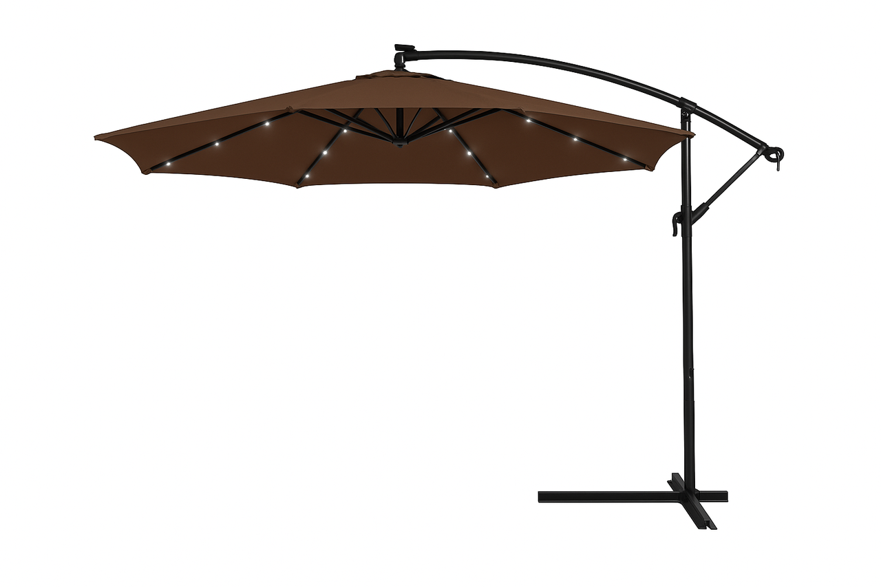 Садова парасолька WCG з поліестеру 160G сталевою рамою LED-підсвічування на сонячній панелі з чохлом 3 м Коричневий (W-7011LED-BR1) - фото 3 Садова парасолька WCG з поліестеру 160G сталевою рамою LED-підсвічування на сонячній панелі з чохлом 3 м Коричневий (W-7011LED-BR1) - фото 3