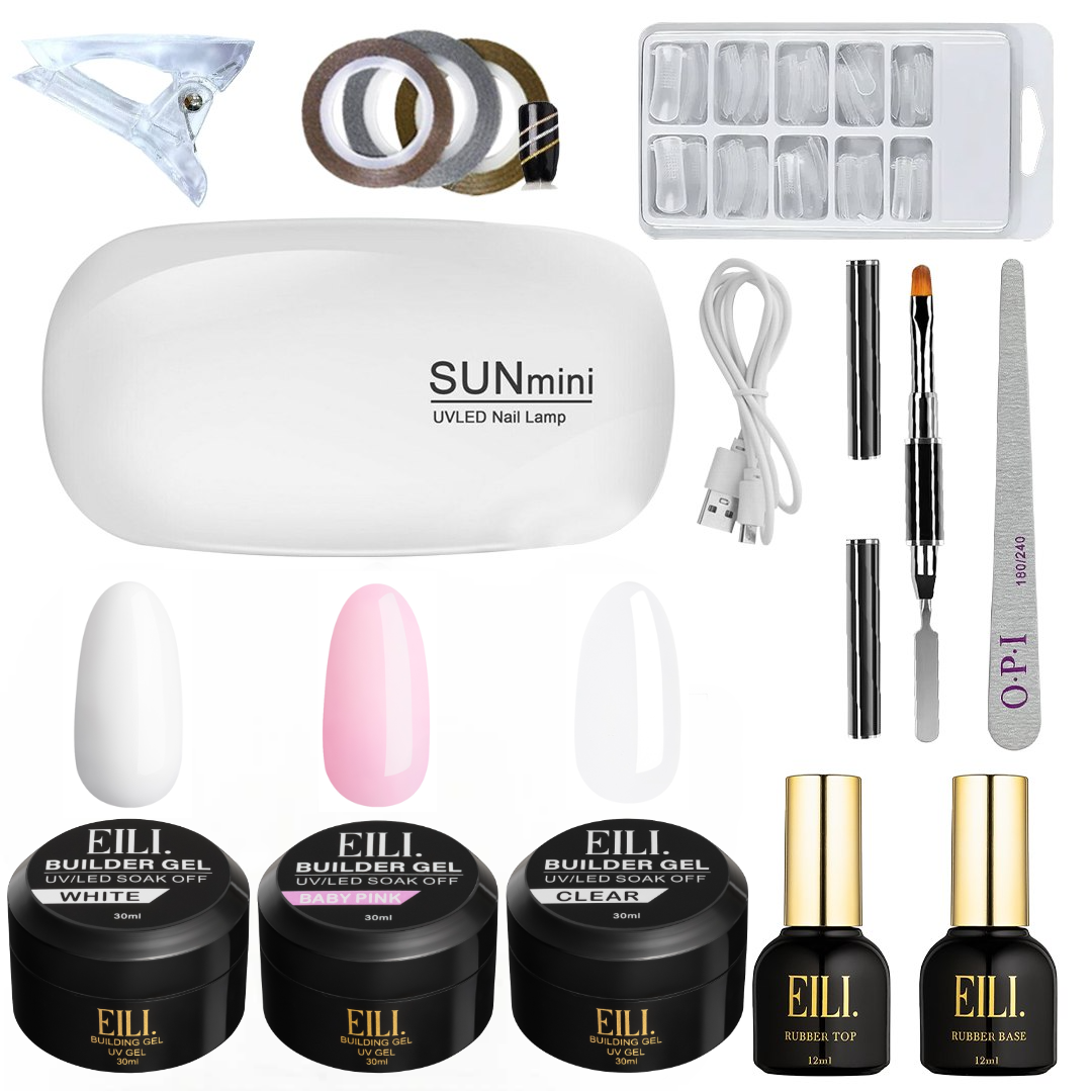 Стартовый набор для наращивания ногтей полигелем с портативной лампой Sun-mini USB/полигель 30 мл/3 шт./база/топ EILI (NBN-11)