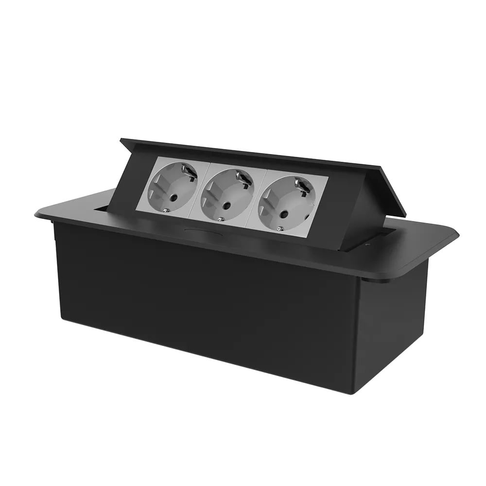 Розетка Livolo тройная мебельная Серый в черном (VL-SHS013-EU15-B) Розетка Livolo тройная мебельная Серый в черном (VL-SHS013-EU15-B)