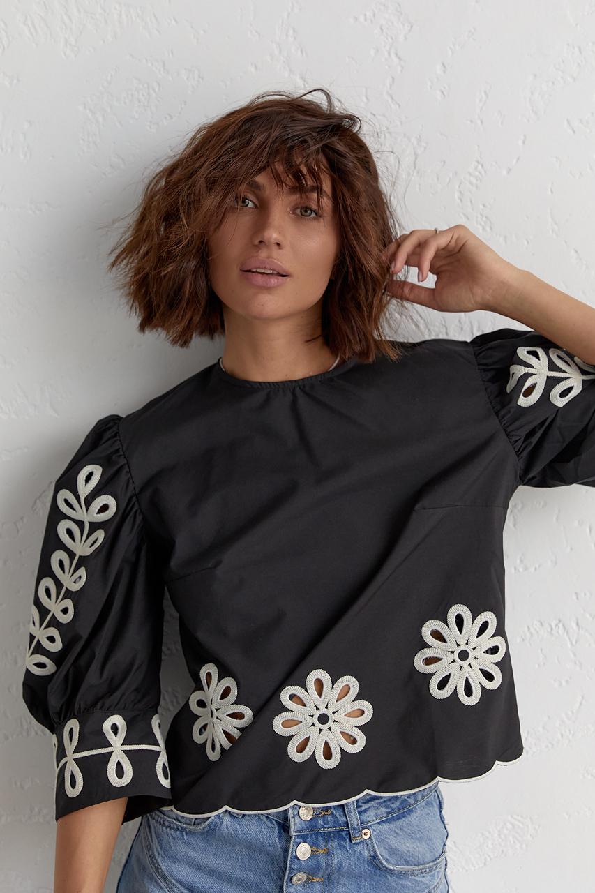 Блузка з рукавами-ліхтариками L Чорний (11290311) - фото 5