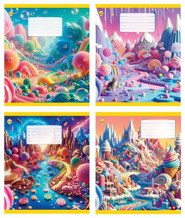 Зошити учнівські Тетрада Солодощі в косу лінію тверда палітурка 12 арк. 25 шт. (MTT-199163)