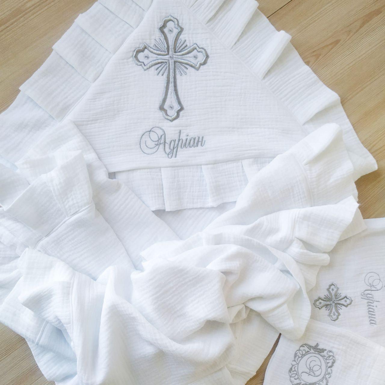 Набор для крещения именной Муслин муслиновая крыжма/мешочки для локона и хранения (2172881314) - фото 4 Набор для крещения именной Муслин муслиновая крыжма/мешочки для локона и хранения (2172881314) - фото 4
