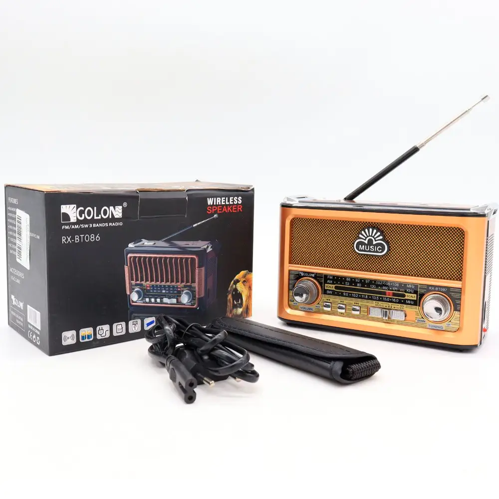 Радио Golon RX-BT087: Bluetooth колонка USB/SD FM AM SW LEd фонарь Золотистый (31585014)