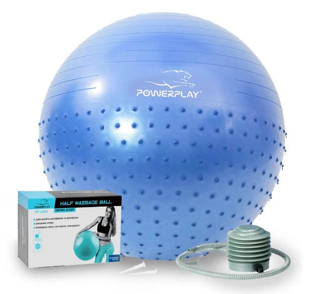 Фітбол для фітнеса напівмасажний PowerPlay 4003 Gymball з насосом Ø 65 см Синій (PP_4003_65_Blue)