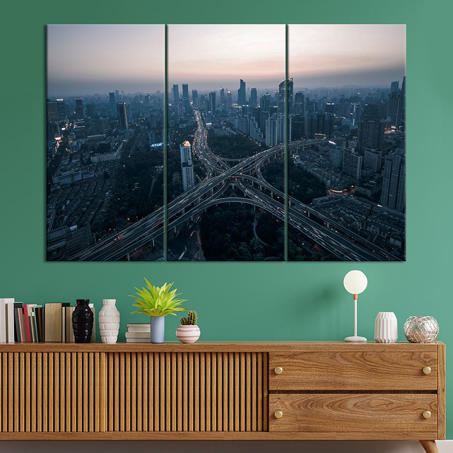 Картина город Мрачный серый мегаполис 128x81 см (A679-3)