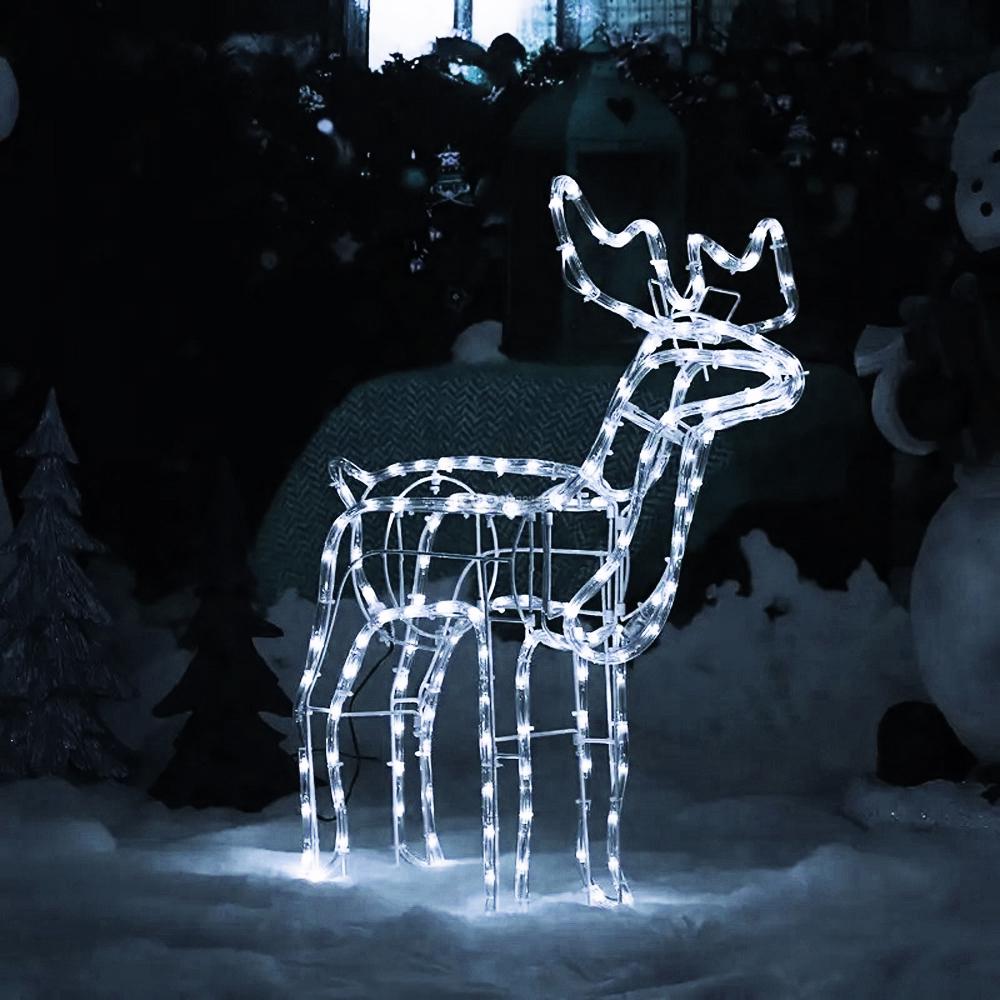 Декоративна світлодіодна фігура "Новорічний олень" висота 95 см 220 В з поворотом голови Білий - фото 6