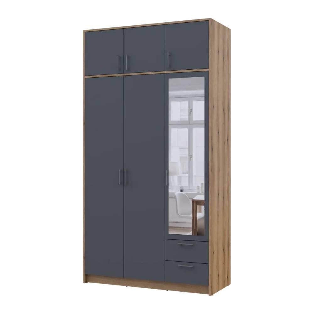 Шкаф Doros Ронди DRS-011676 с антресолью и зеркалом 3ДСП 121х52х236 см Дуб Артизан/Графит (80737820)