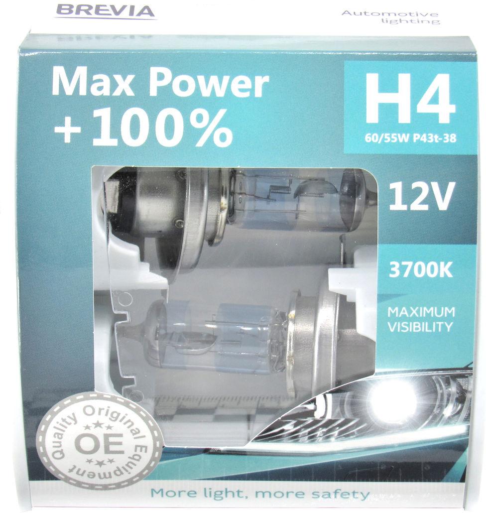 Лампочка галогенная H4 P43t 12V-60/55Вт Brevia +100 (Max Power) 2 шт. 12040MPS 12V-H4 P43t