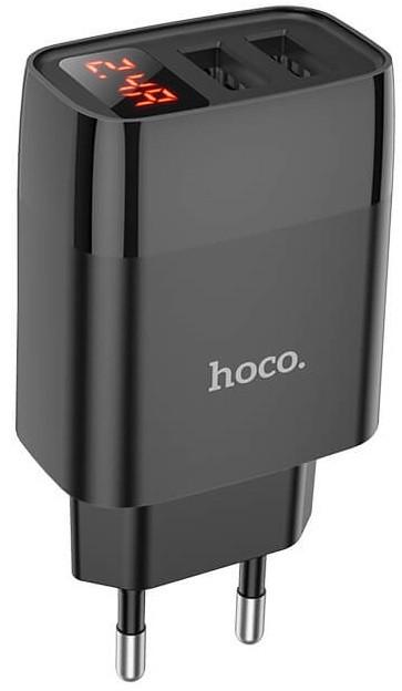 Адаптер мережевий HOCO C86A з дисплеєм 2USB, 2.4A, чорний
