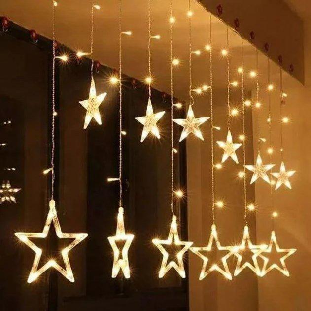 Гірлянда новорічна світлодіодна Five-pointed star Штора 12 зірок Теплий білий (100763)