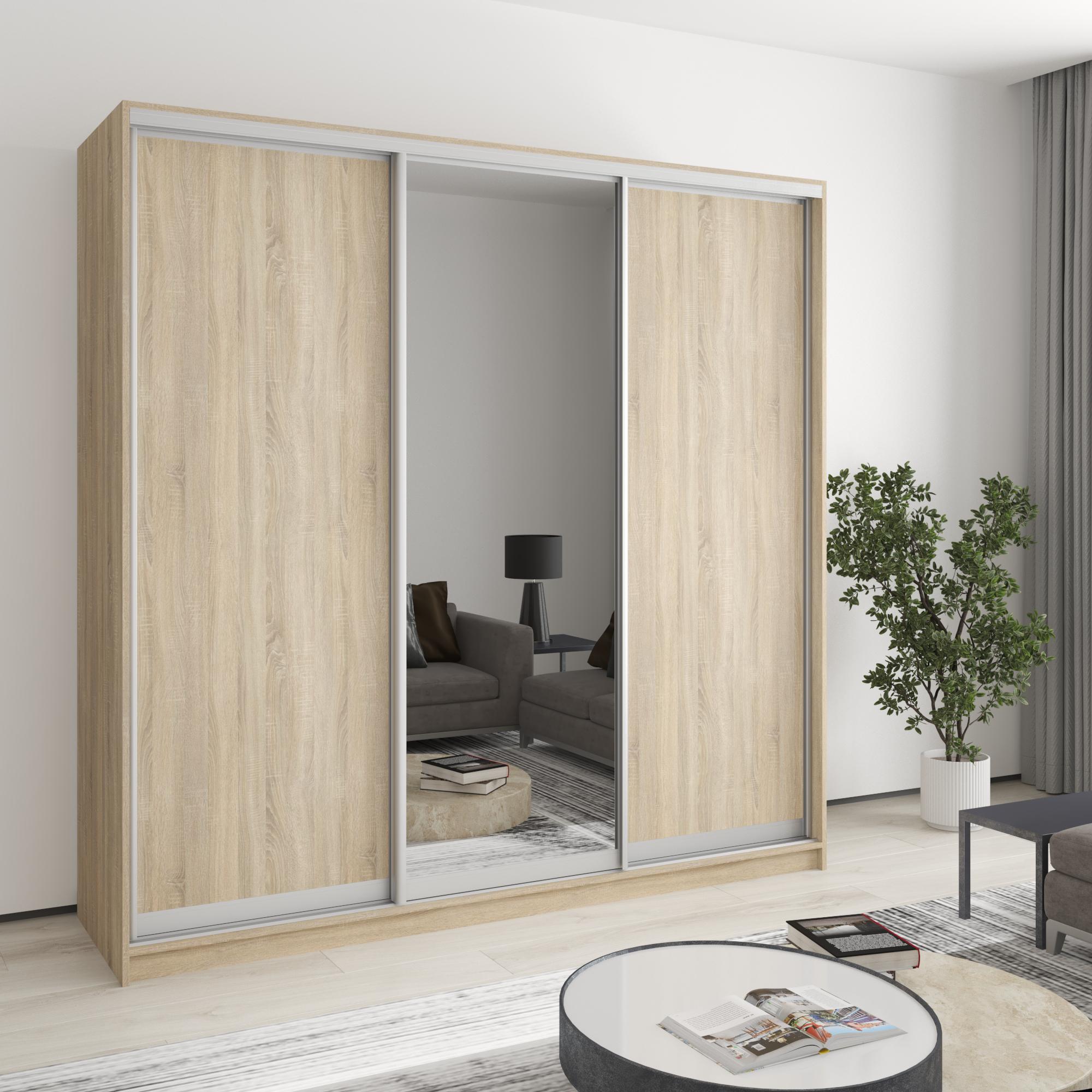 Шкаф-купе трехдверный MebelStar Стандарт AL 2 ДСП/зеркало 210x60x240 см Дуб сонома (MBS-1544)