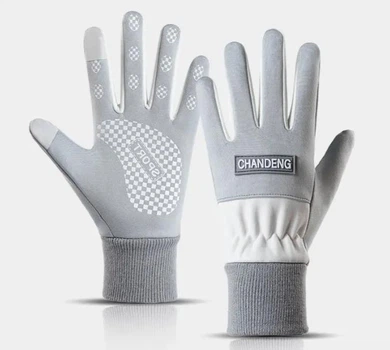 Перчатки женские теплые водонепроницаемые сенсорные L Серый с белым (YD130)