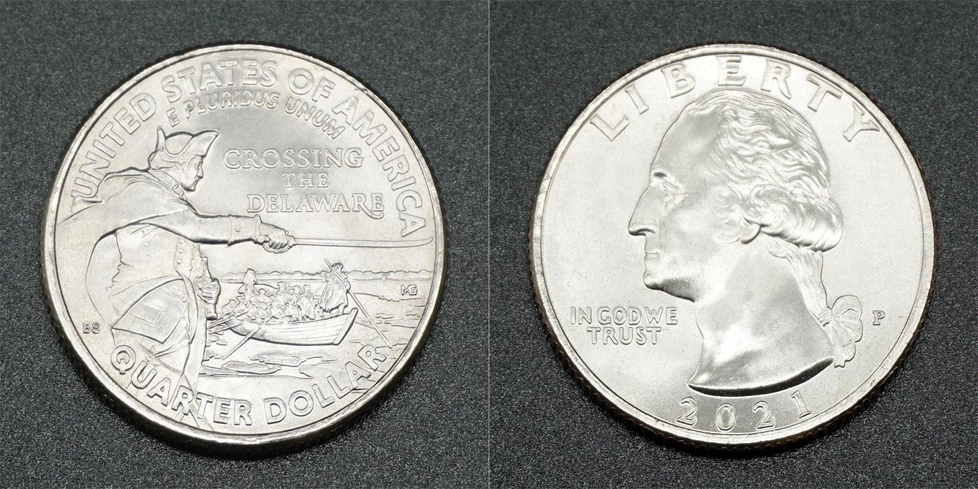 Коллекционная монета США 2021 25 центов Переправа через Делавер P UNC Коллекционная монета США 2021 25 центов Переправа через Делавер P UNC