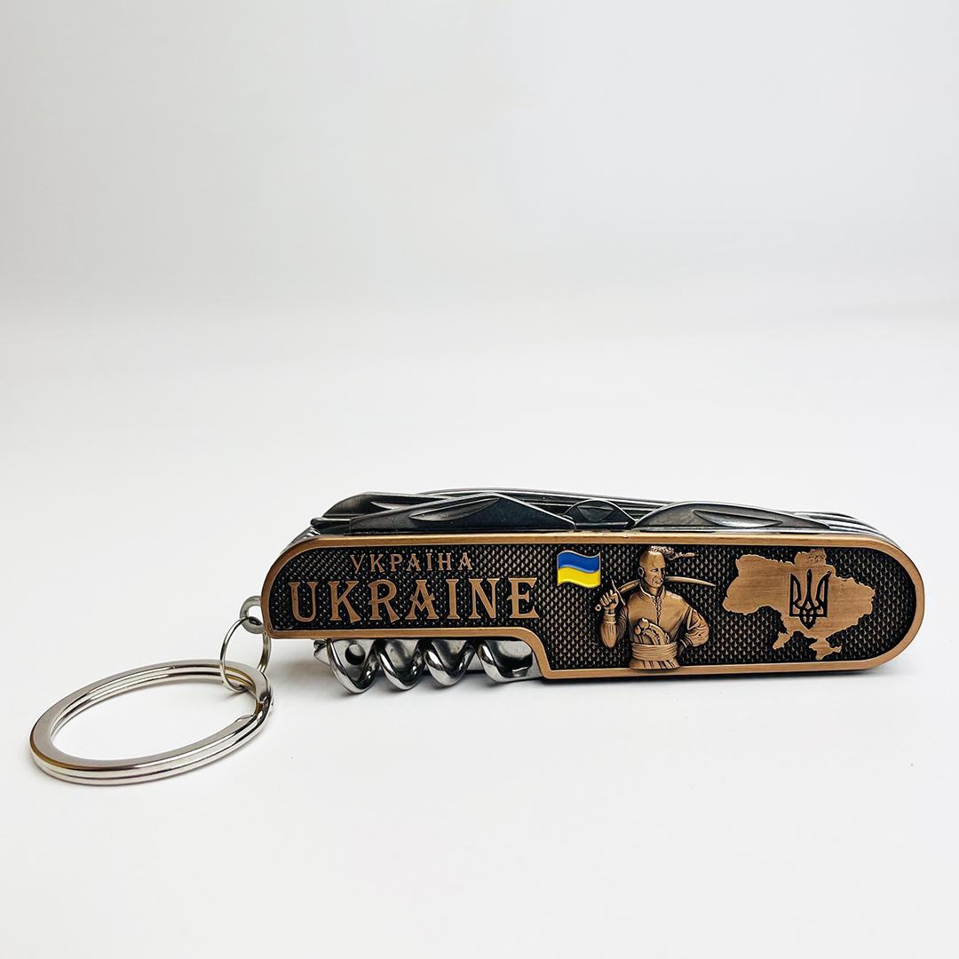 Брелок металевий Україна Ніж складаний 11в1 Бронза