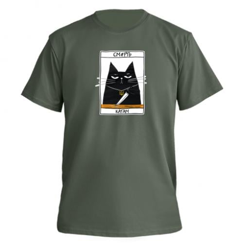 Футболка премиум мужская Owi черный кот "Смерть катам" L Хаки (15016094-23-180316-L)