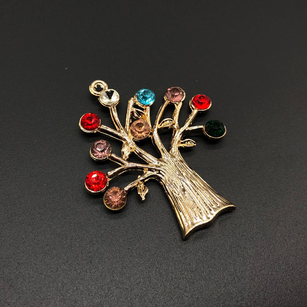 Підвіска металева Дерево зі штучними камінчиками 6х5 см Золотистий (695940953)