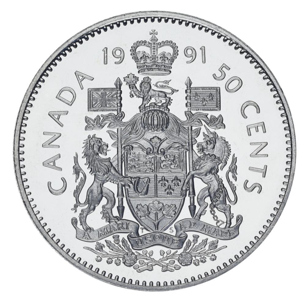 Коллекционная монета Канада 50 центов 1991 AU-UNC (М23435)