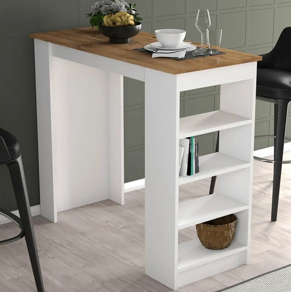 Барный стол с полками Гармония Белый/Дуб сонома (MS501)