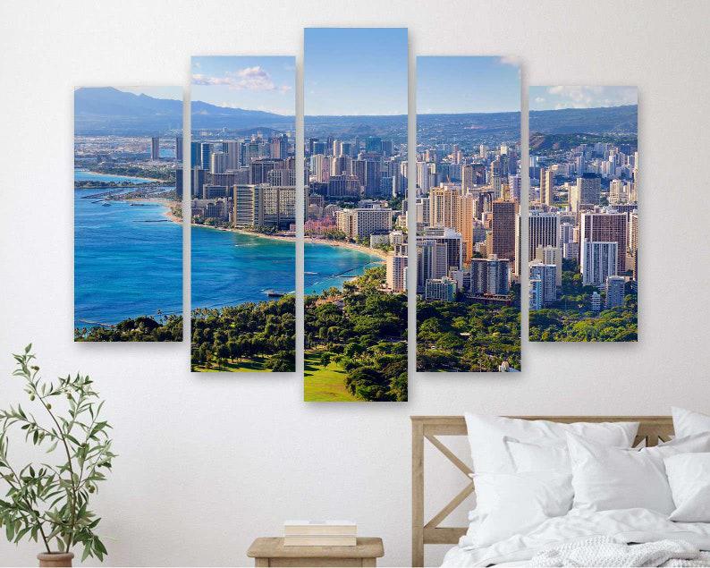 Модульная картина на холсте KIL Art города Гонолулу из пяти частей 137x85 см (M51_L_335)