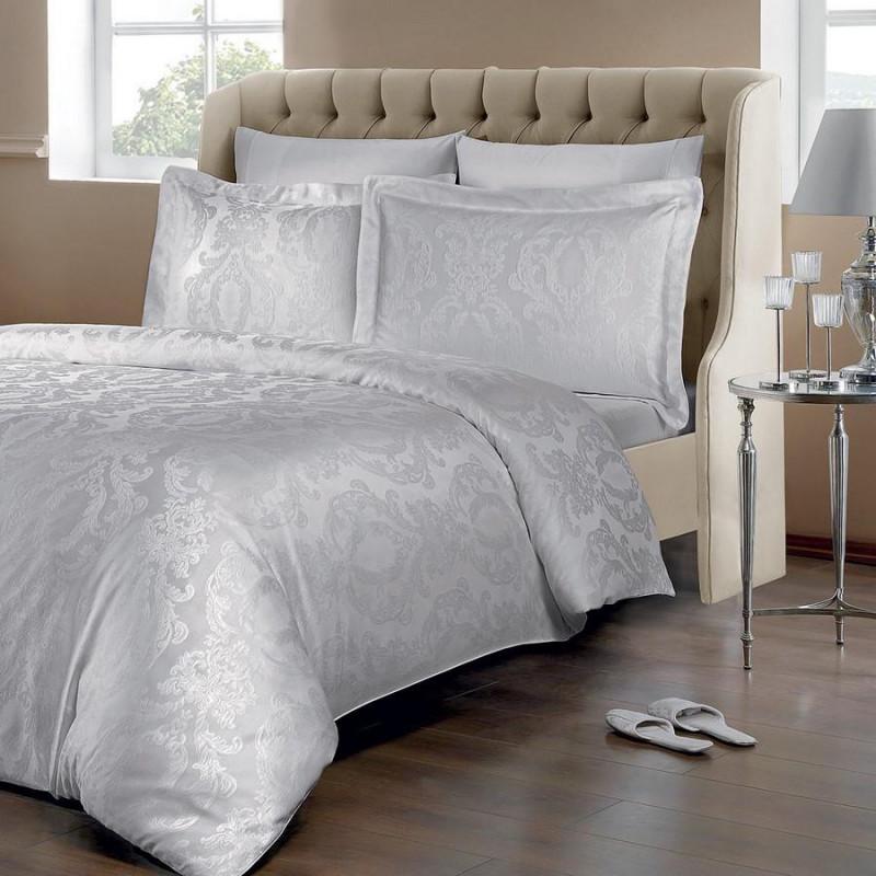 Постельное белье Meriset Platinum Жаккард Полулен Grey curl (550243-1)