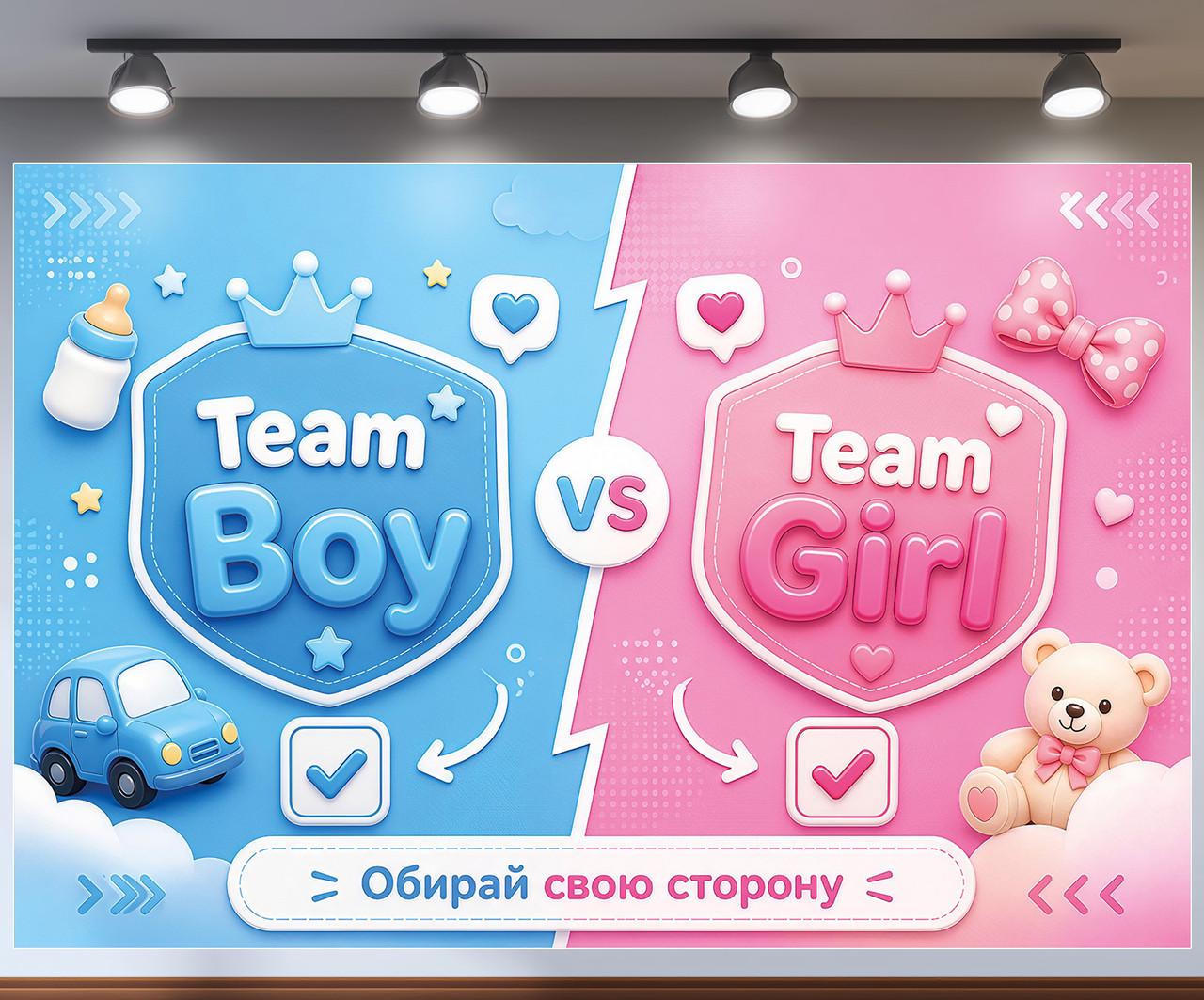 Фотозона баннер Team Boy vs Team Girl Выбирай свою сторону с люверсами 240x160см, №48851 Фотозона баннер Team Boy vs Team Girl Выбирай свою сторону с люверсами 240x160см, №48851