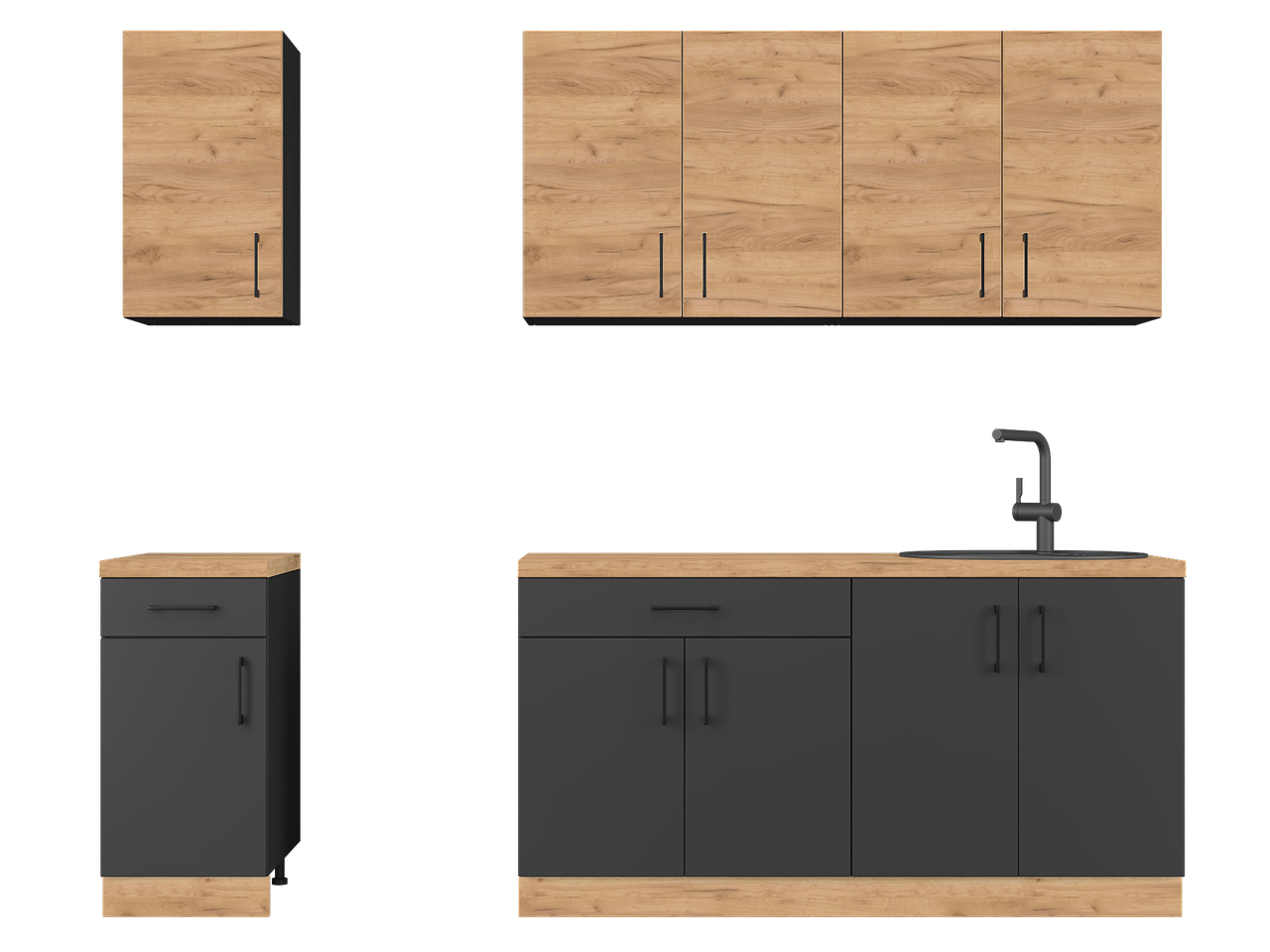 Кухня готовая Эверест К-3 Оптима без столешницы 2,5 м Крафт золотой/Антрацитовый (26012)