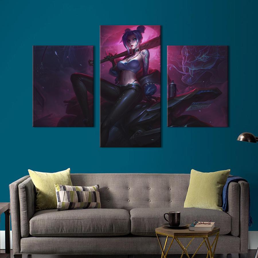 Картина на холсте триптих Аниме-девушка со стильным байком 96x60 см (1454-32)