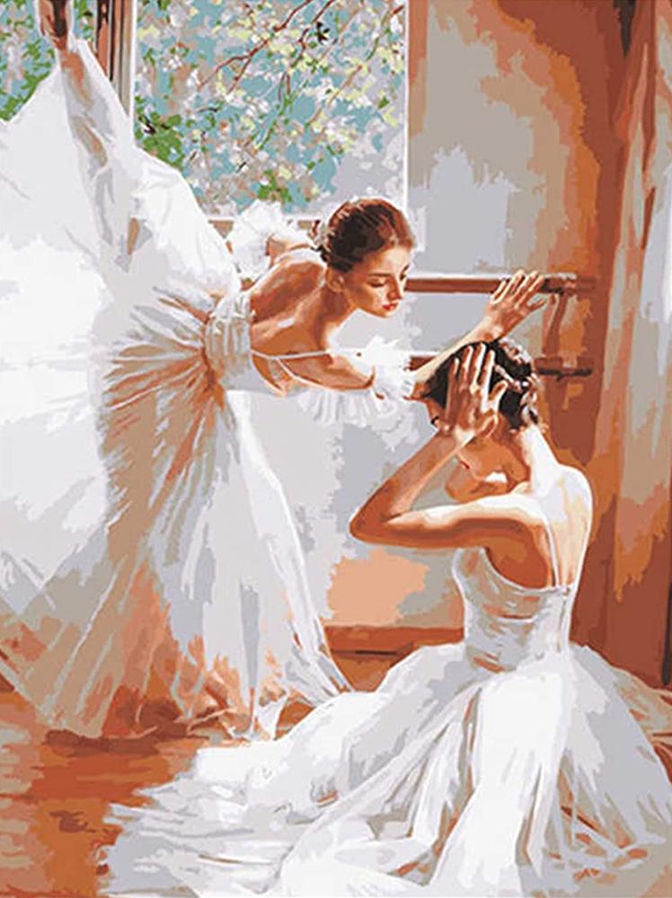 Алмазная мозаика Балерины в белом DIY-RW00554 полная выкладка 30x40 см (26962)