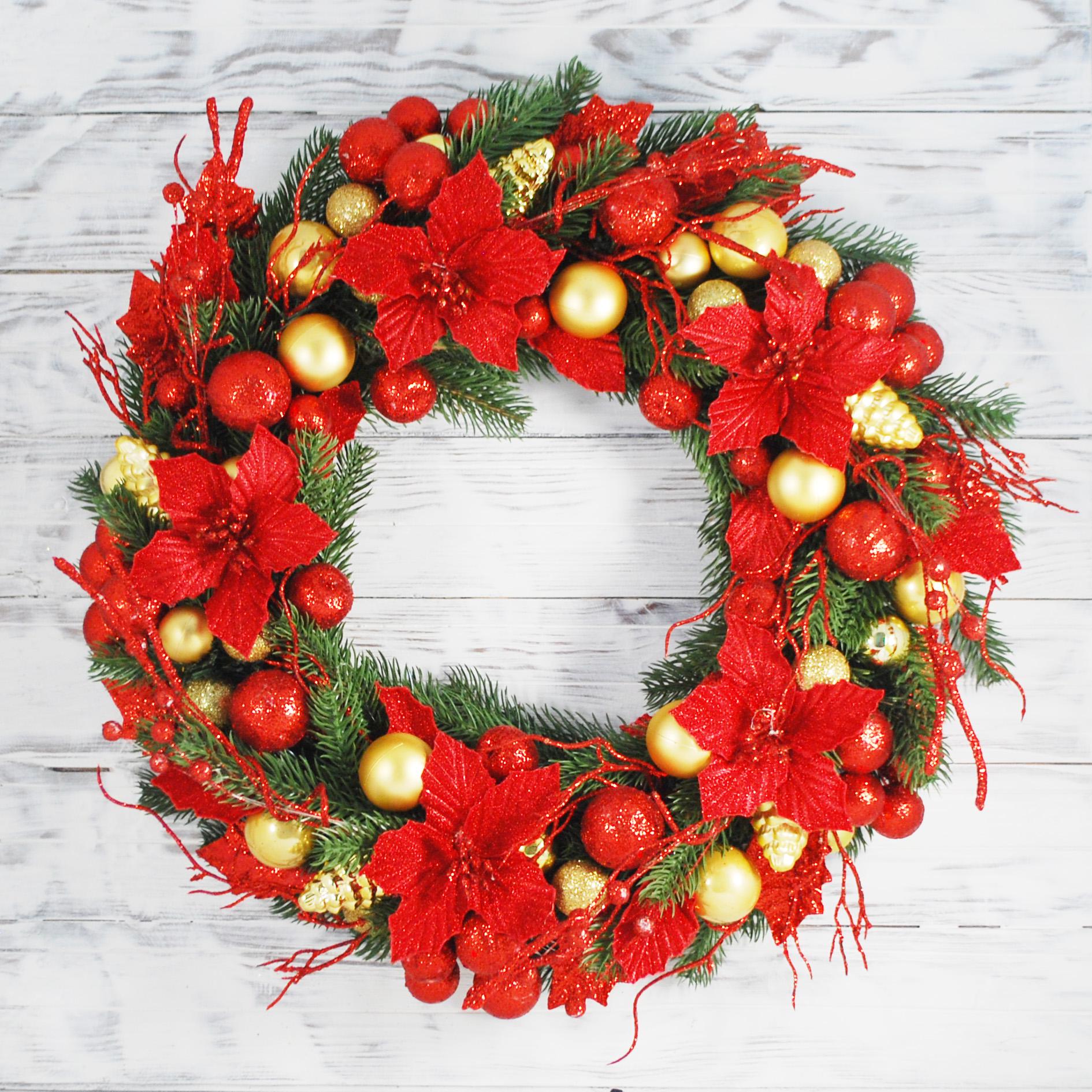 Вінок новорічний 40 см Червоний/Золотий (4763713) - фото 2 Вінок новорічний 40 см Червоний/Золотий (4763713) - фото 2