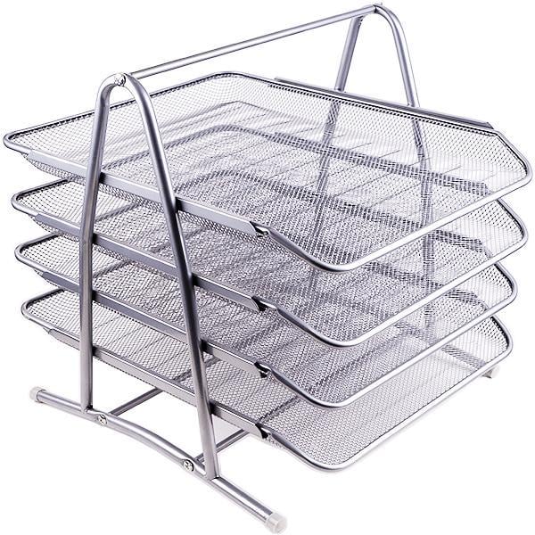 Лоток для бумаги 4 отделения металлический горизонтальный Серебряный (28004336)