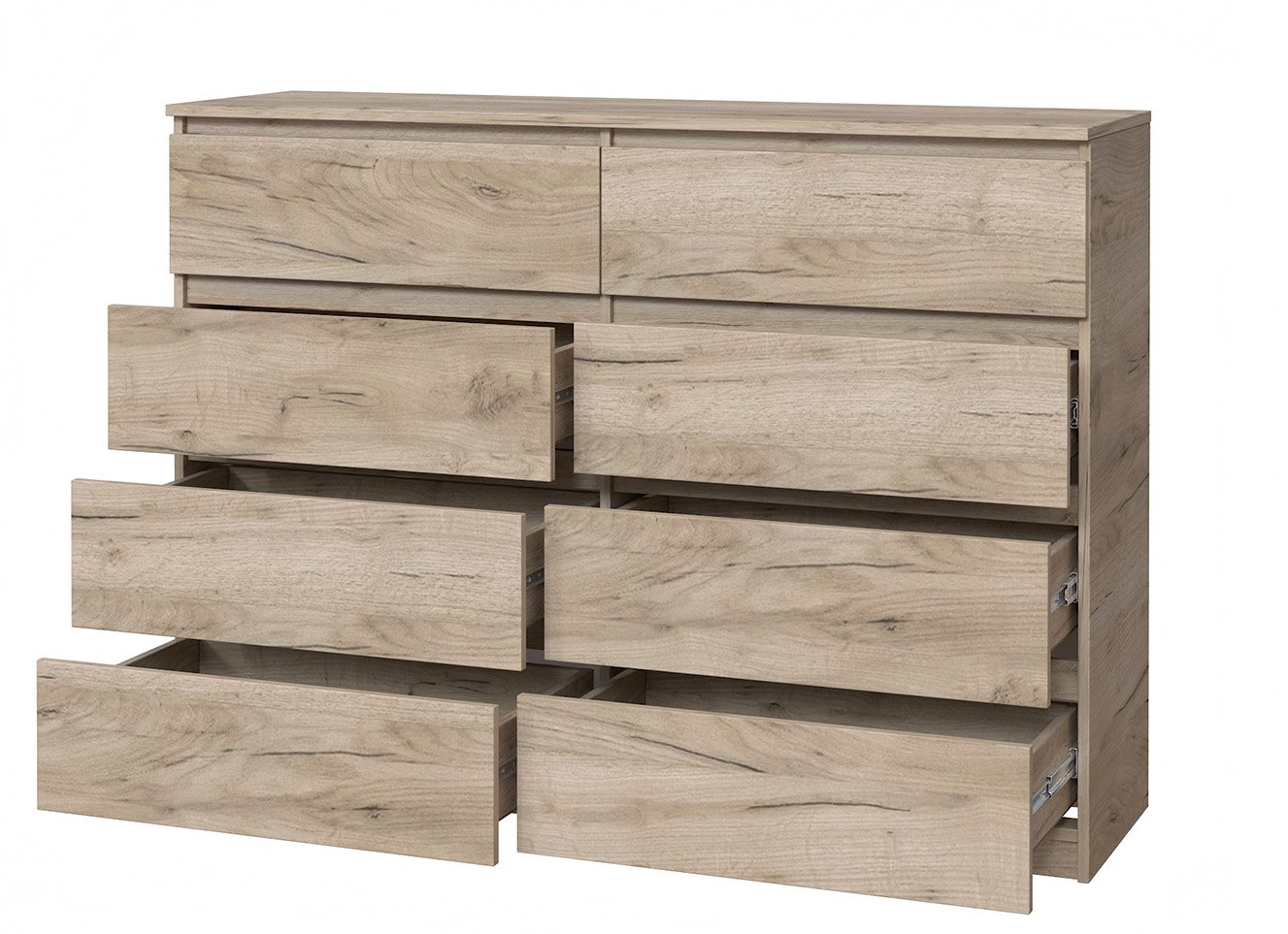 Комод Мастер Форм с 8 выдвижными ящиками 130х37,6х95 см Дуб крафт серый (6499afd94e87f65f2e1a1a92)