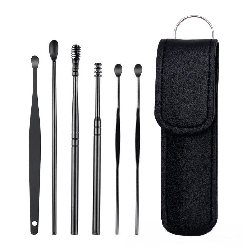 Набор металлических инструментов для очистки ушей с футляром формат для путешествий Черный R9601 (R9601)