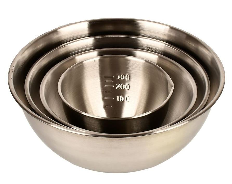 Набір мисок з мірними позначками із нержавіючої сталі з нержавіючої сталі. 4 шт. 0,4/0,7/1,2/2,1 л (30881)