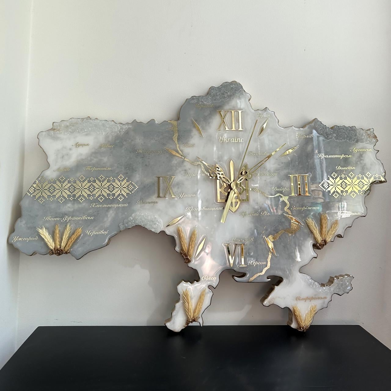 Часы настенные из эпоксидной смолы Карта Украины 60x40 см