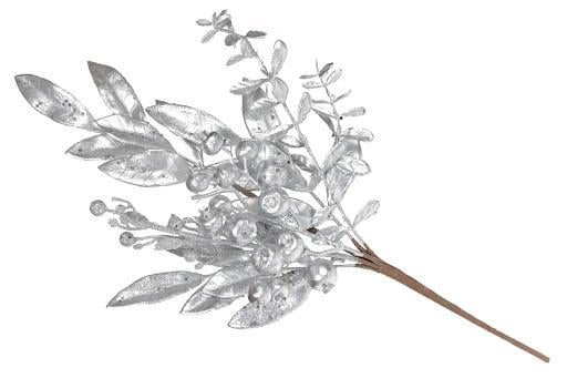 Декорация новогодняя Ветка с серебряными ягодами 901129 53 см (100659)