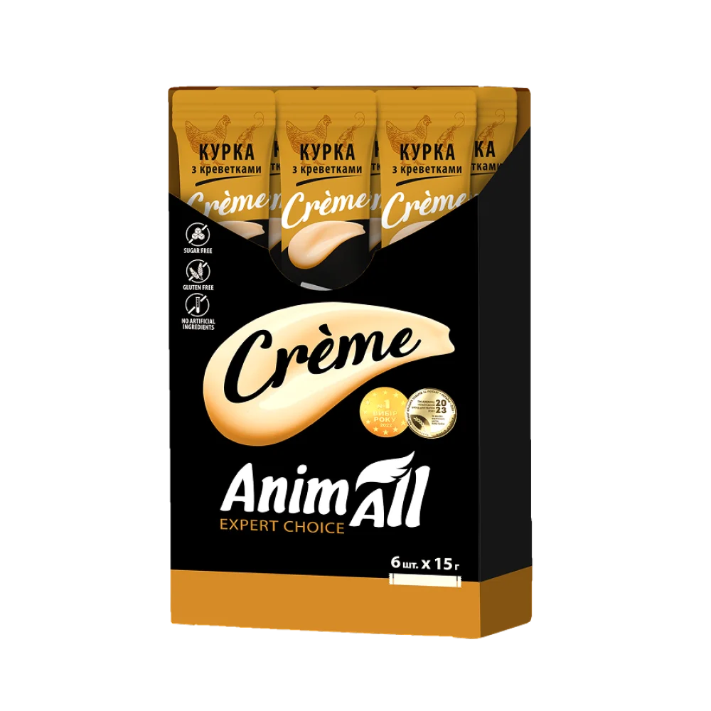 Ласощі для котів AnimAll Сrème зі смаком курки з креветками 6х15 г (176407)