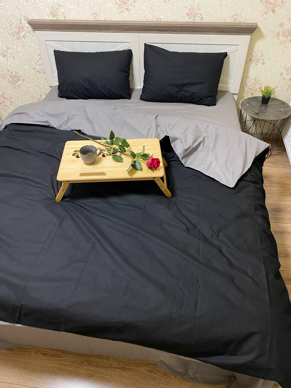 Комплект постельного белья однотонный простынь на резинке евро 180x200х20/50х70 см Черный (14825380)