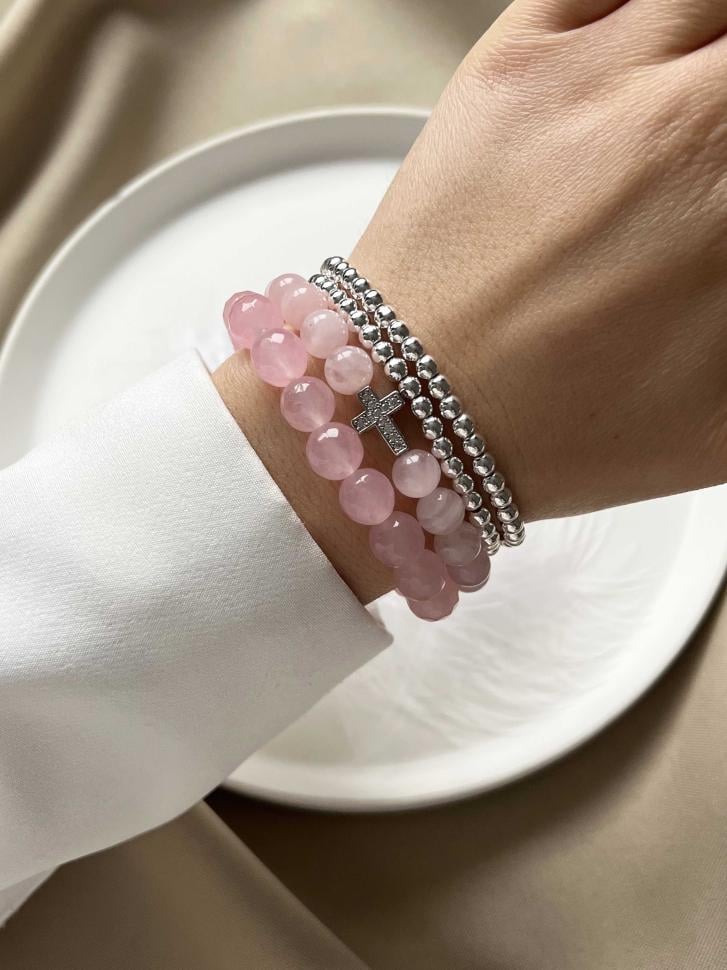 Набор браслетов из натуральных камней розовый кварц (4907)