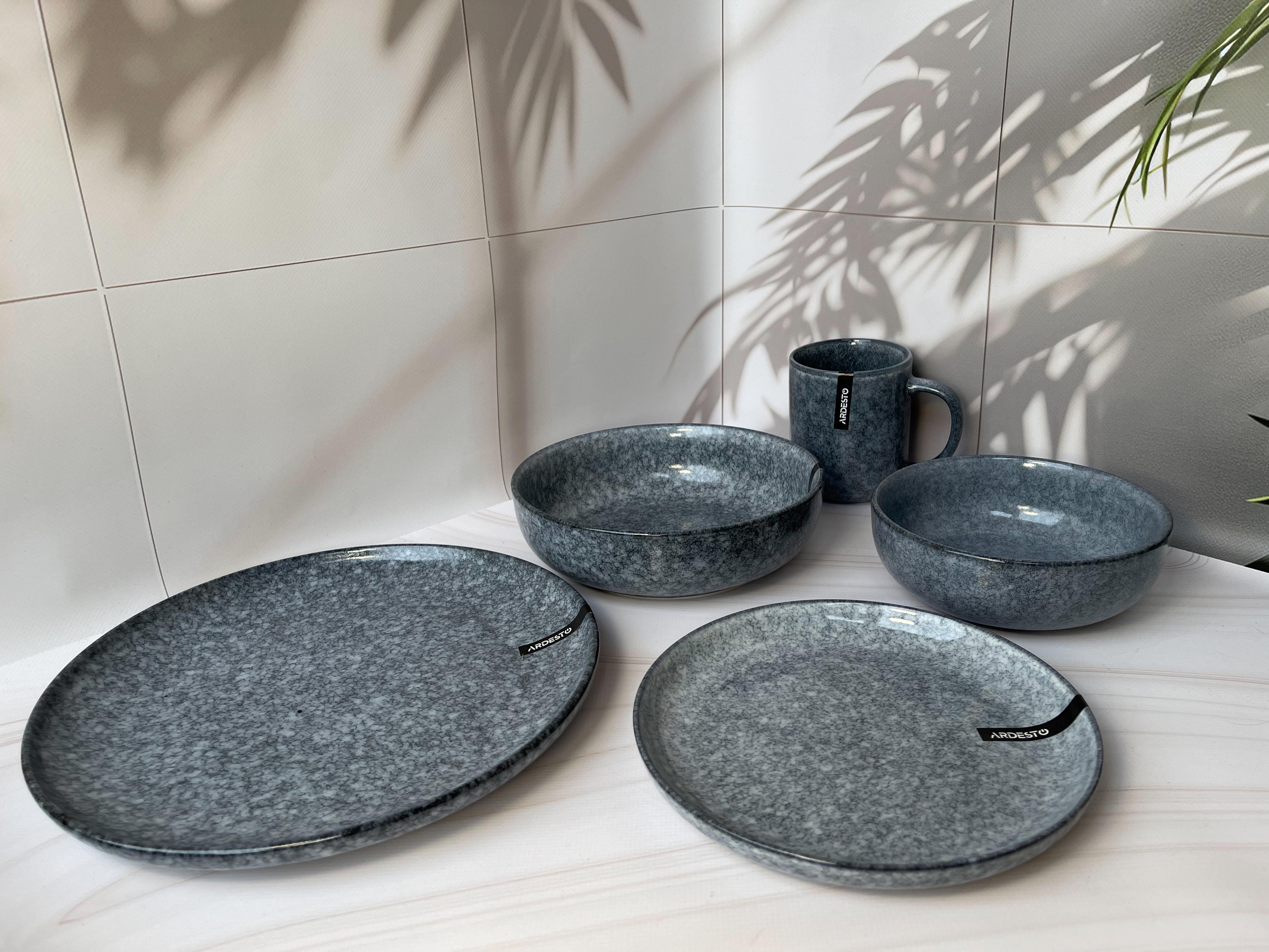 Столовый сервиз посуды Ardesto Loreto 5 предметов на 1 персону темно-серый мраморный фарфор - фото 10