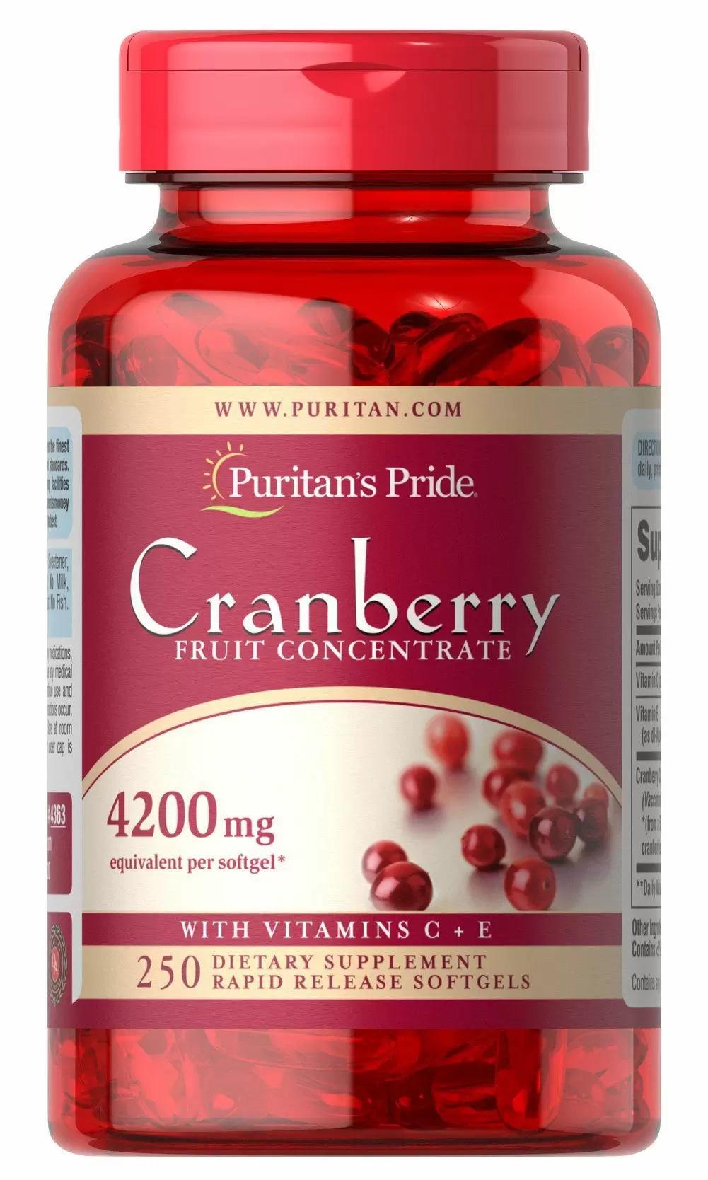 Клюква Puritan's Pride Cranberry Fruit Concentrate with C & E 4200 мг 250 Caps Клюква Puritan's Pride Cranberry Fruit Concentrate with C & E 4200 мг 250 Caps